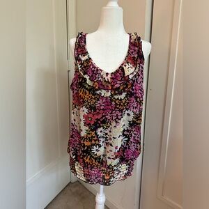 Studio 1940 sleeveless Floral Blouse with ruffles- XL
